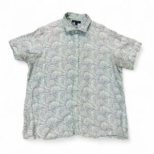 Cremieux 100% Linen Green Blue Short Sleeve Button Up Shirt Men’s XXL